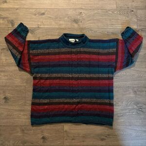 Vintage 80s Stefano International Stripped Mock Neck‎ Long Sleeve Sweater OSFM